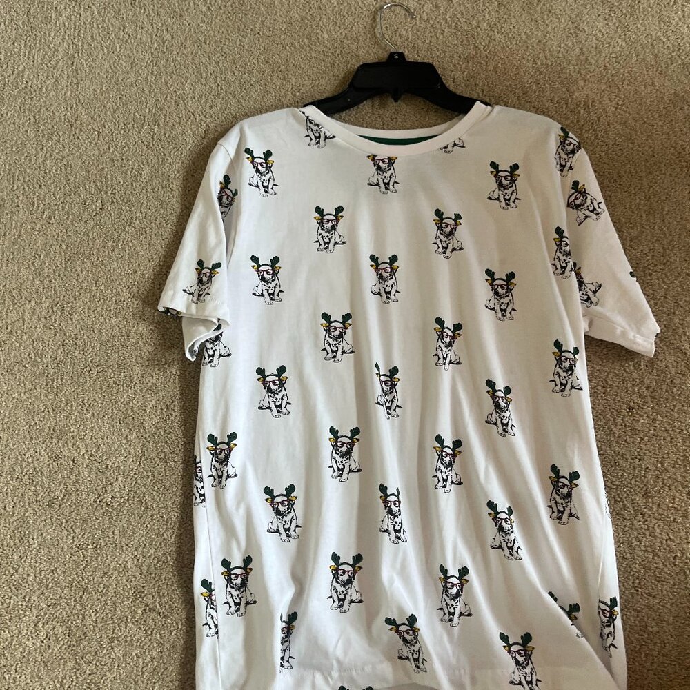 Denim & Flower Ricky Singh Christmas T-Shirt – Dog Wearing Antlers, Men's Siz
